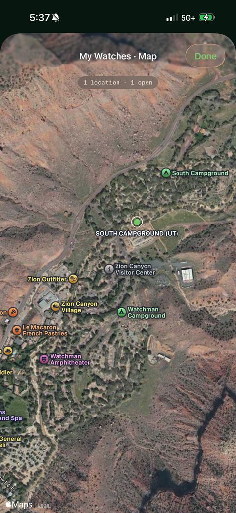 Campground detail sheet with open dates, next open date, and links to the booking page and directions